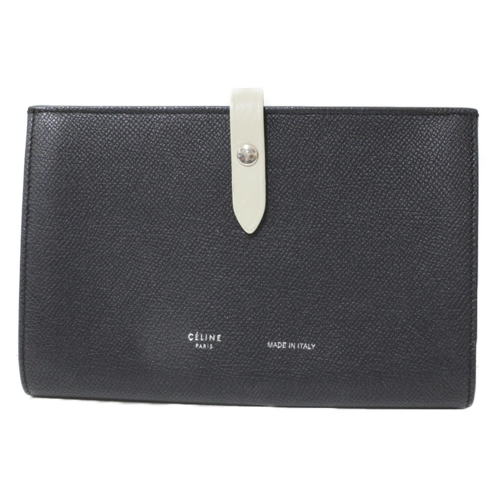 CELINE Strap Wallet Long Black Beige Bicolor Overd
